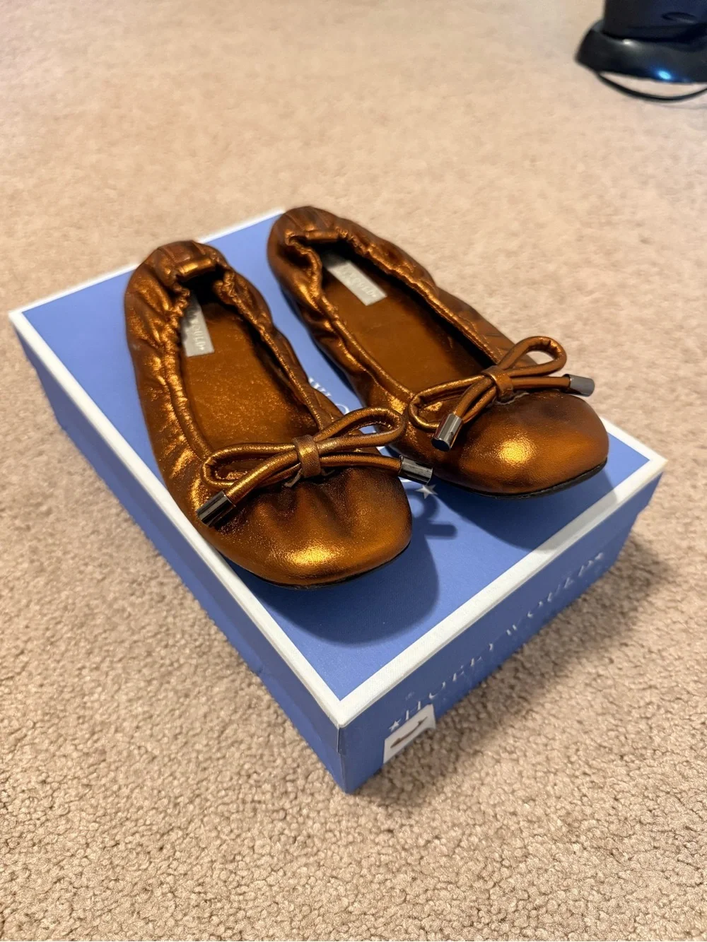 HOLLYWOULD Metallic Bronze Ballet Flats Bow Shoes 7.5